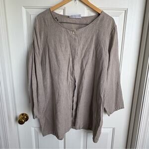 Aly Wear Taupe One Botton Cover Up Linen Top